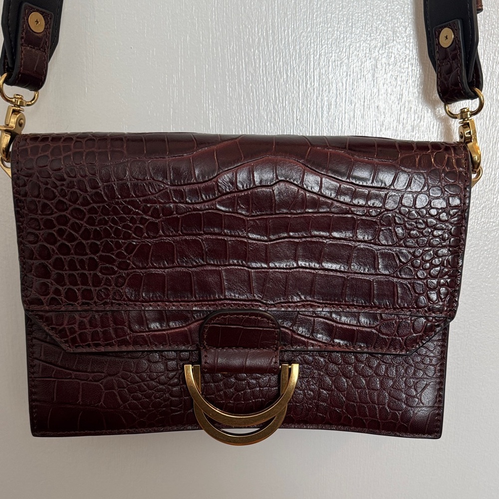 Zara Brown Croc-Embossed Crossbody with Gold Hardware